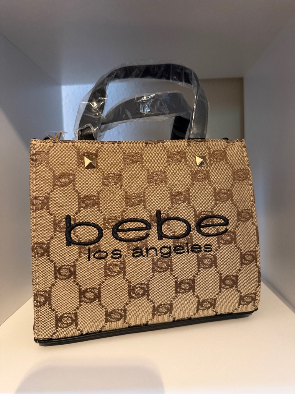Bebe Tan Logo Mini Tote Bag